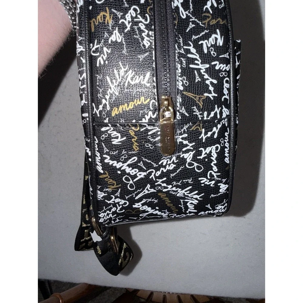 Karl Lagerfeld Paris Medium Backpack Black Gold AOP‎ Script L5GK48CJ NWT $198